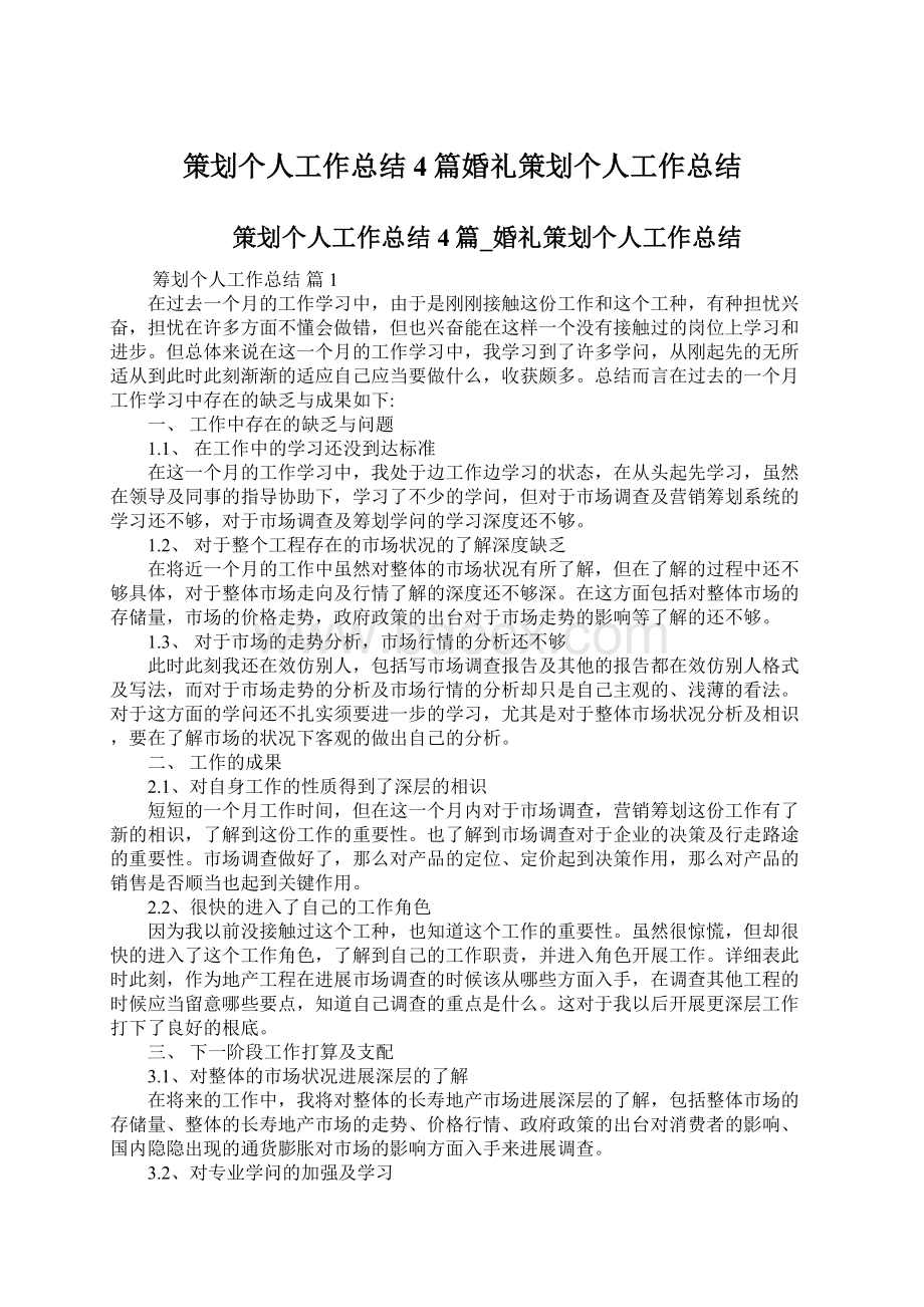 策划个人工作总结4篇婚礼策划个人工作总结文档格式.docx_第1页