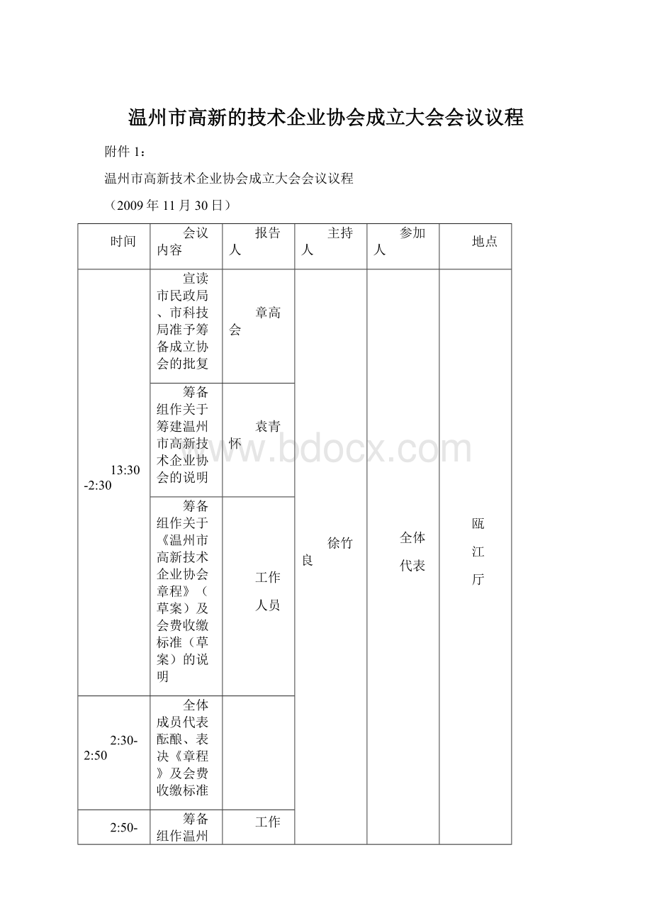 温州市高新的技术企业协会成立大会会议议程Word下载.docx_第1页