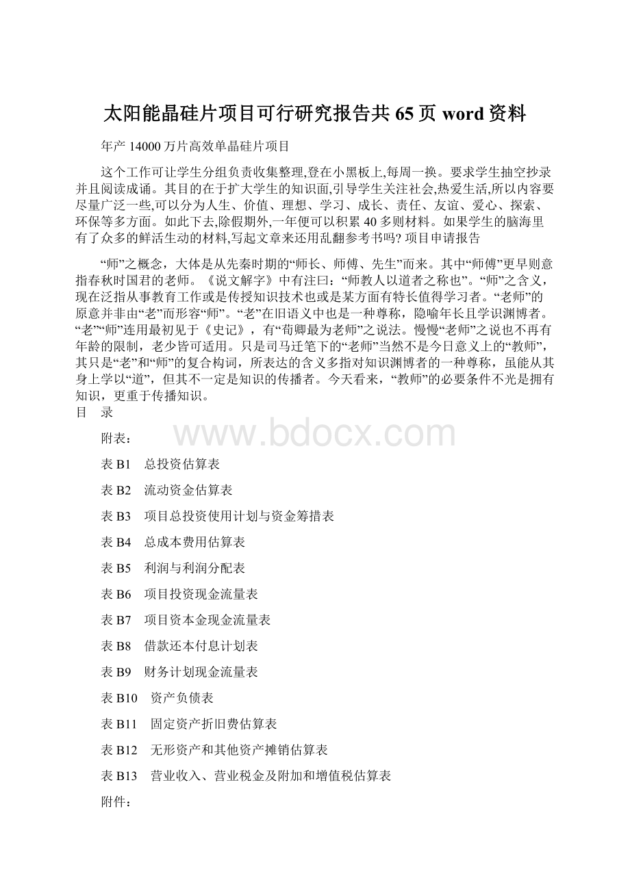 太阳能晶硅片项目可行研究报告共65页word资料.docx_第1页