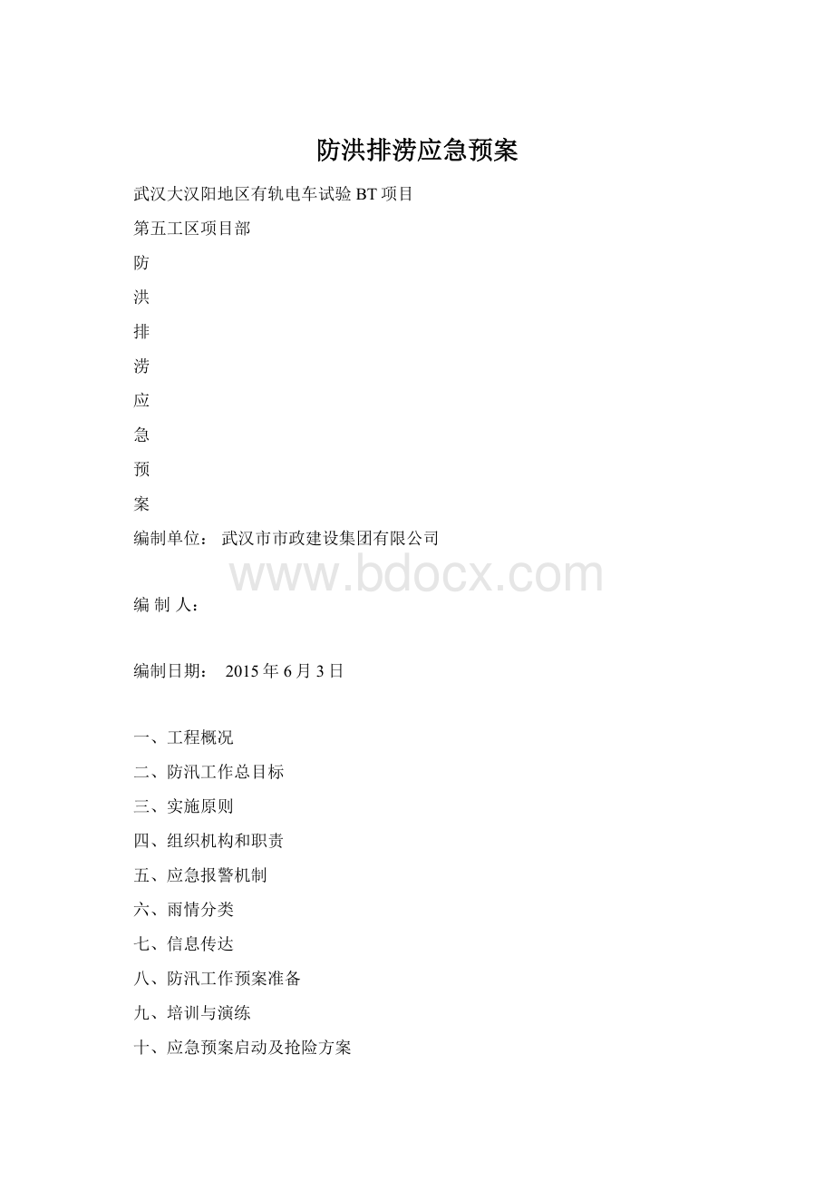 防洪排涝应急预案Word下载.docx