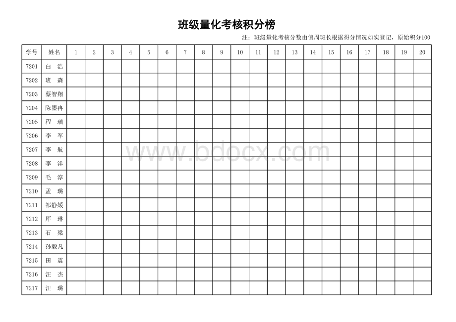 班级量化考核积分榜表格文件下载.xls