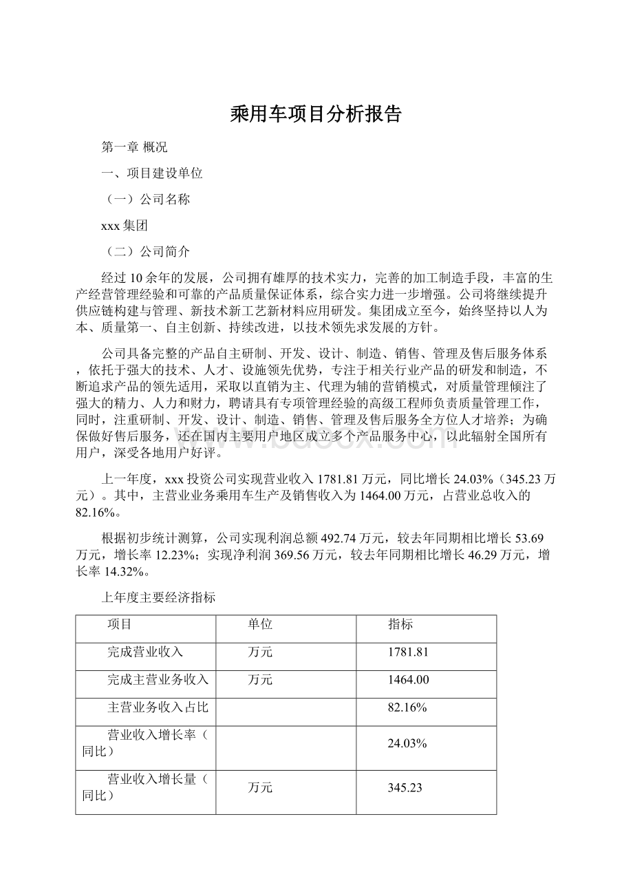 乘用车项目分析报告Word格式.docx