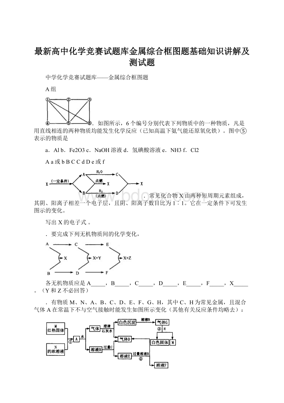 最新高中化学竞赛试题库金属综合框图题基础知识讲解及测试题.docx