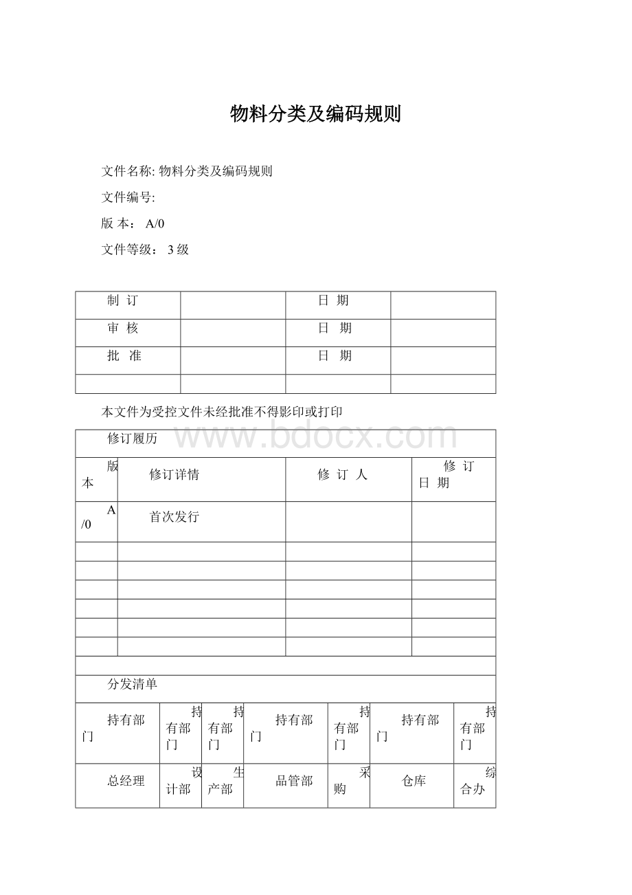 物料分类及编码规则Word文档格式.docx