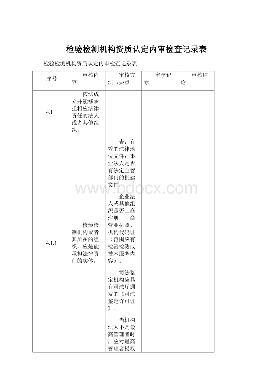 检验检测机构资质认定内审检查记录表.docx_第1页