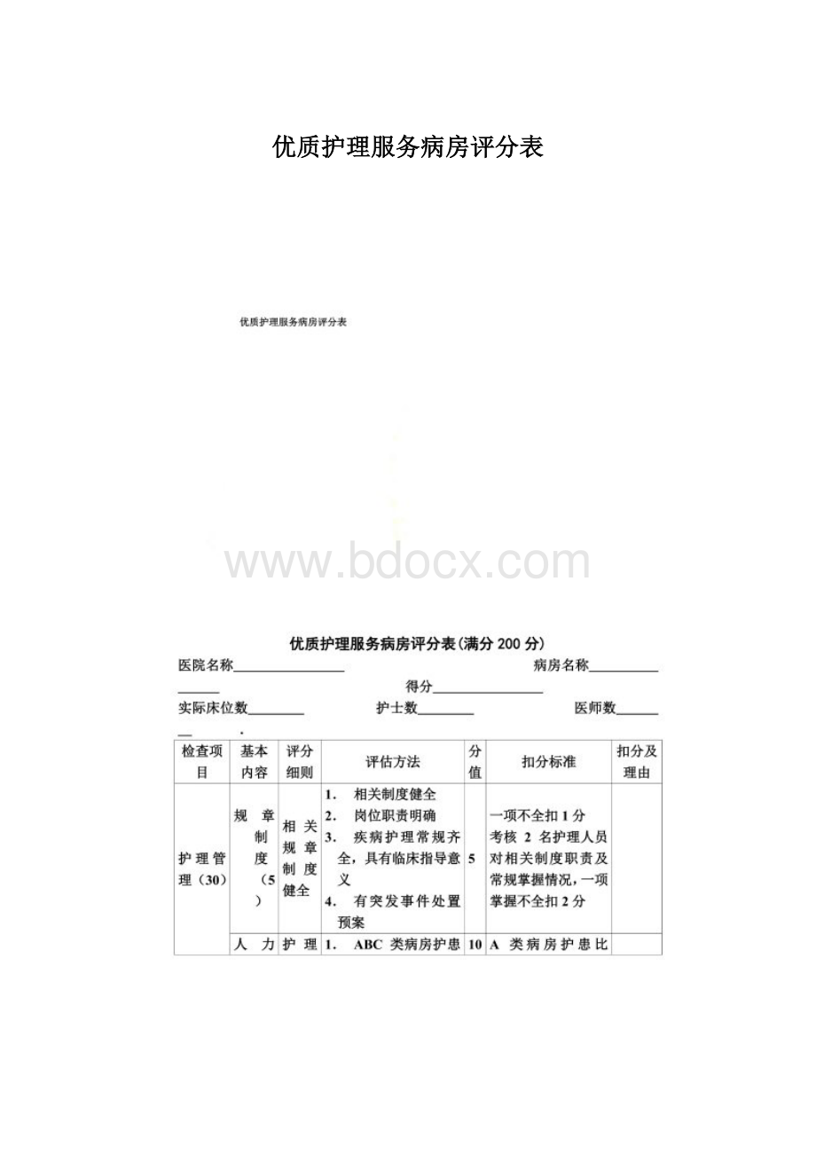 优质护理服务病房评分表Word文档下载推荐.docx_第1页