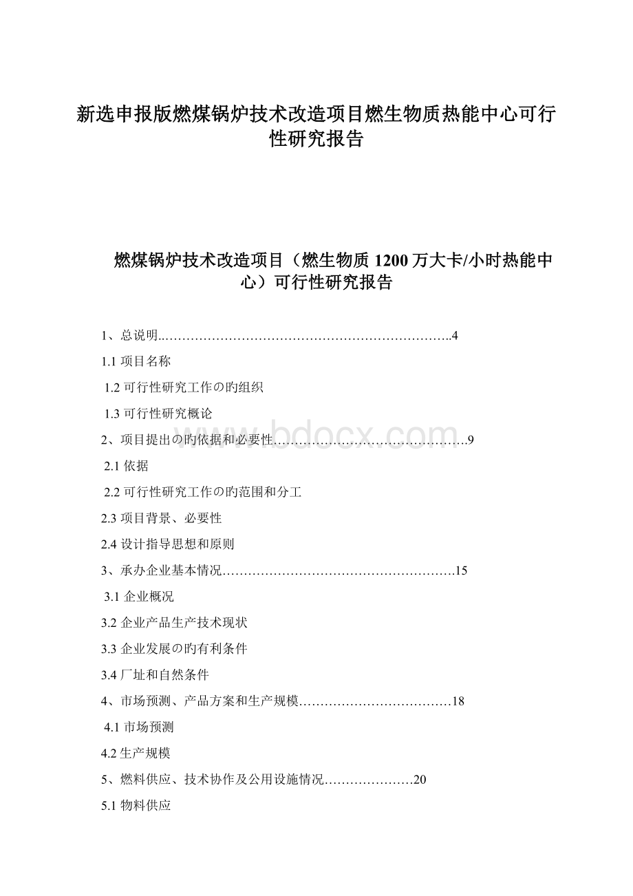 新选申报版燃煤锅炉技术改造项目燃生物质热能中心可行性研究报告Word文档格式.docx