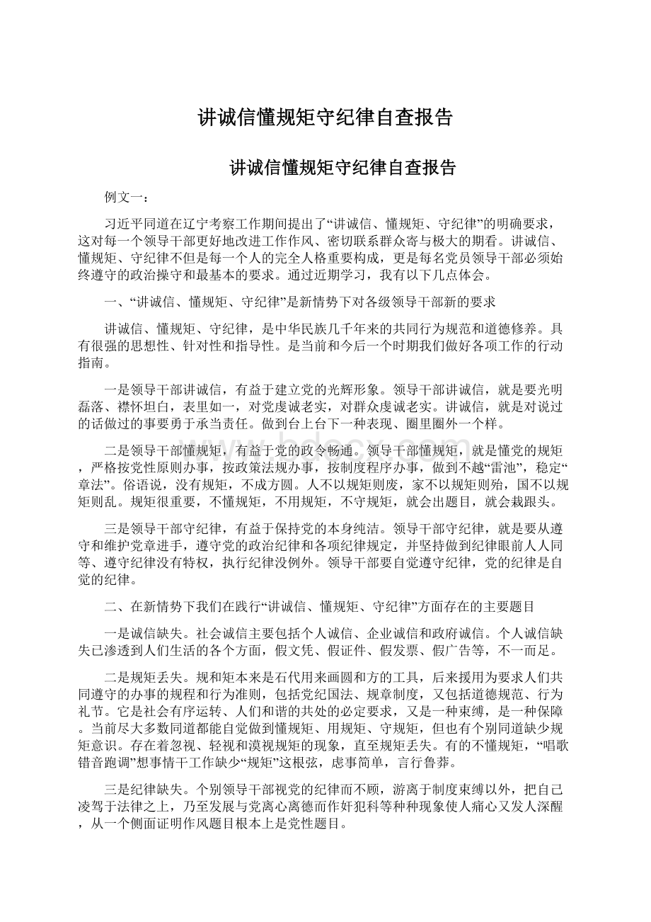 讲诚信懂规矩守纪律自查报告Word文档格式.docx_第1页