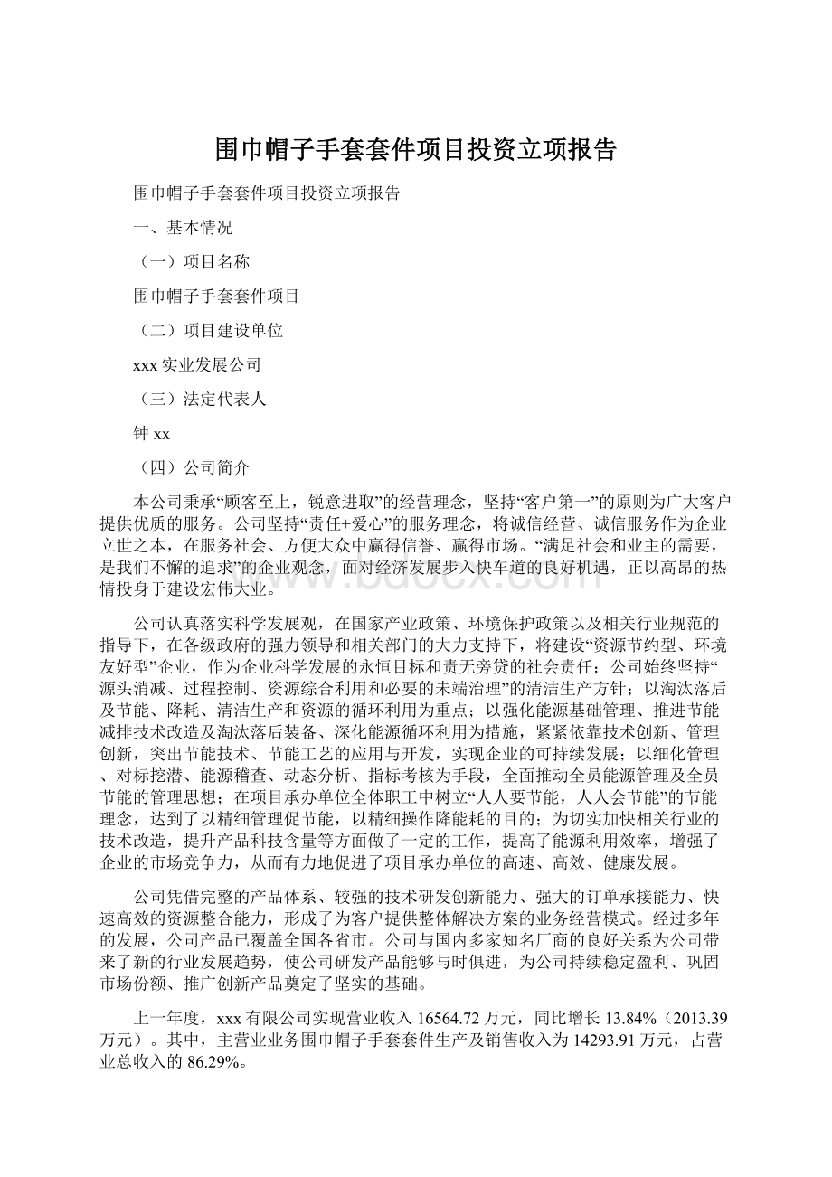 围巾帽子手套套件项目投资立项报告文档格式.docx_第1页