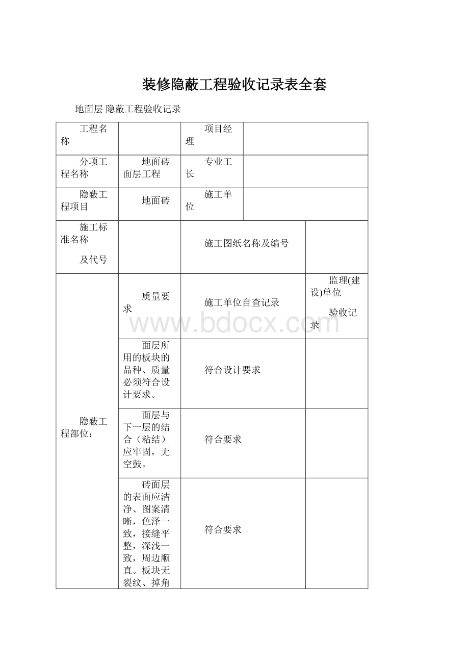 装修隐蔽工程验收记录表全套Word文件下载.docx