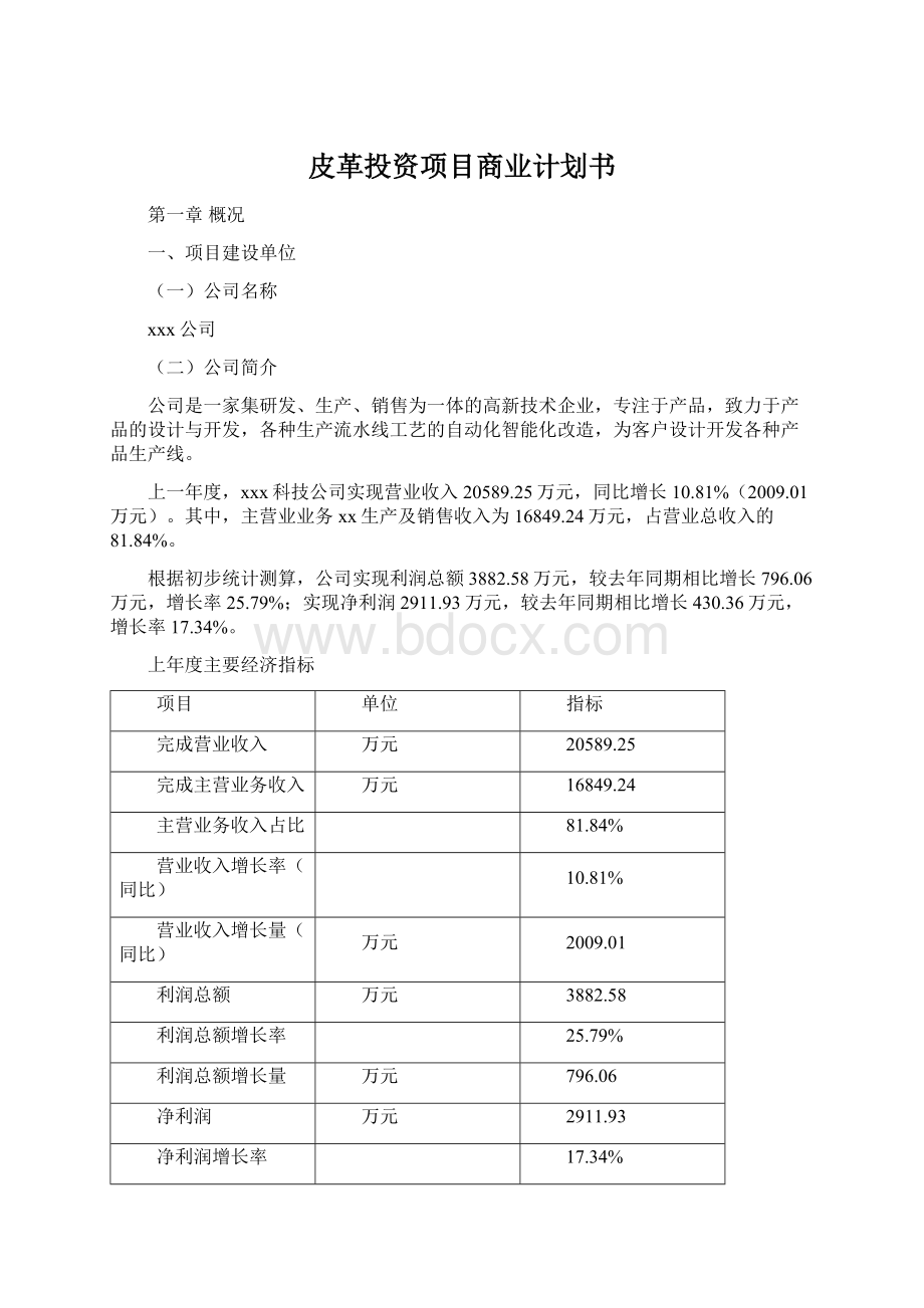 皮革投资项目商业计划书.docx_第1页