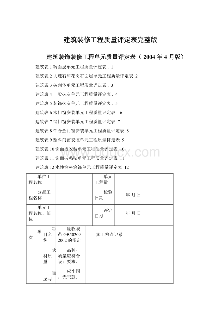 建筑装修工程质量评定表完整版文档格式.docx_第1页