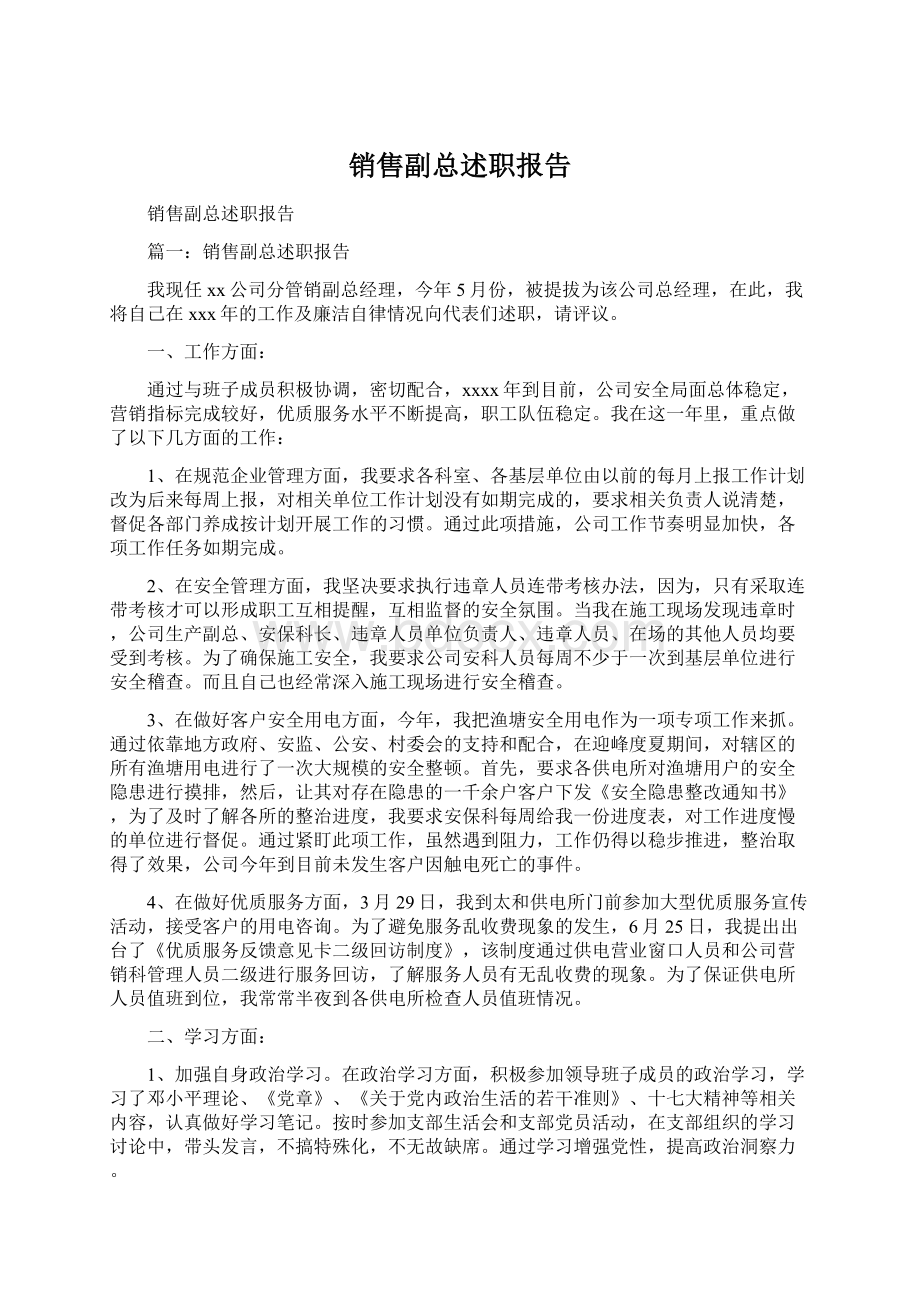 销售副总述职报告Word格式文档下载.docx