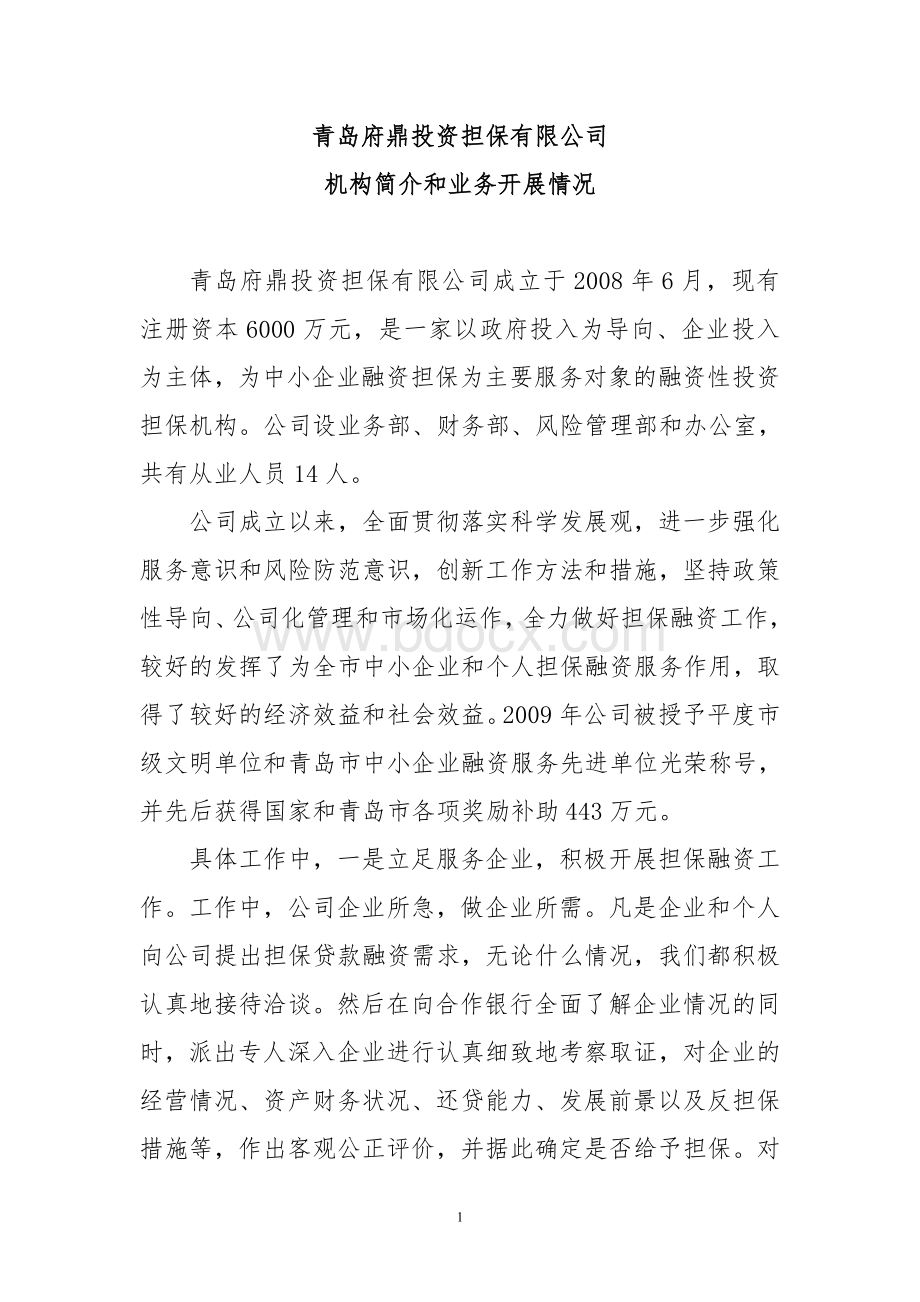 青岛府鼎投资担保有限公司简介Word格式文档下载.doc