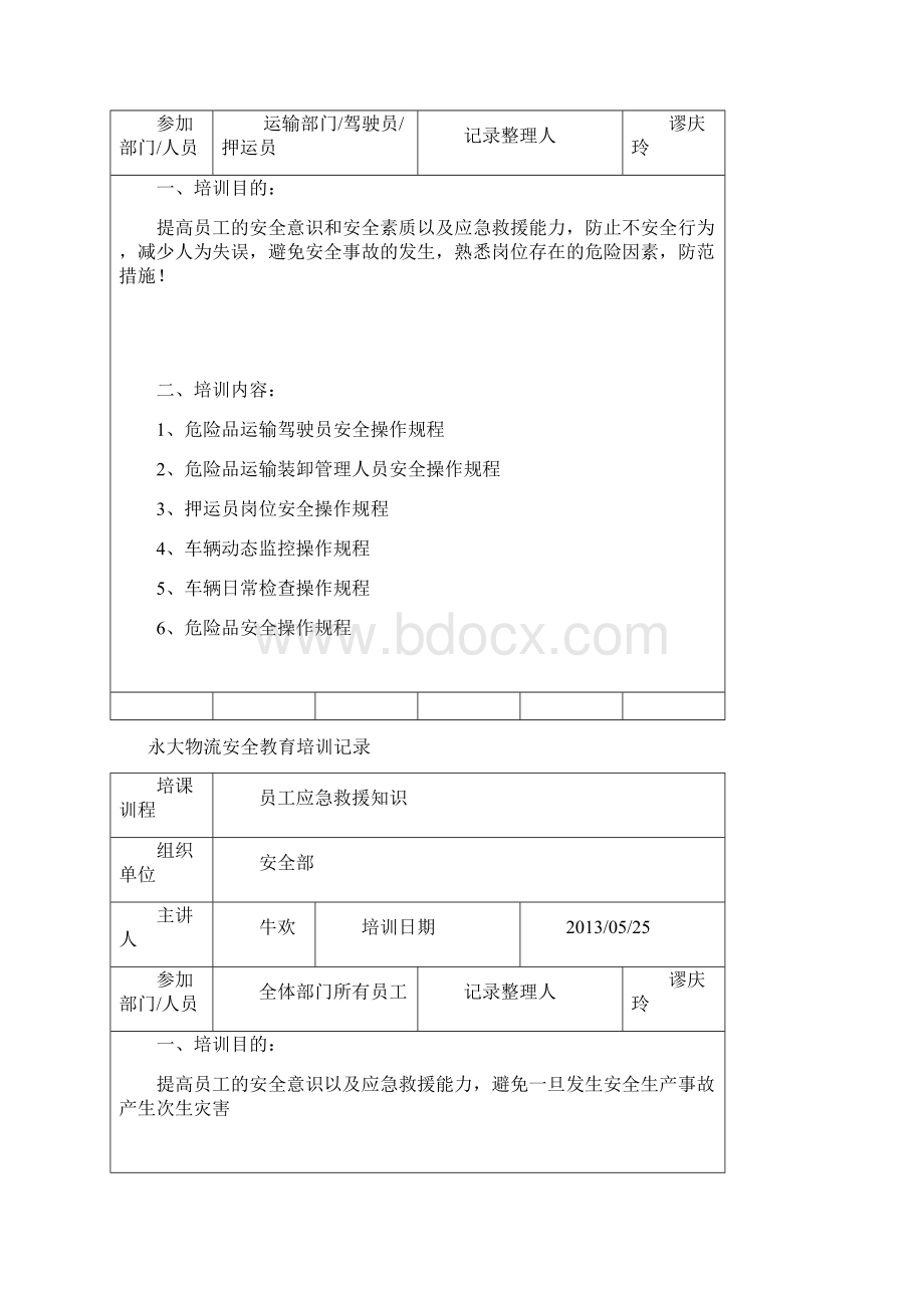 永大物流安全教育培训记录资料Word文件下载.docx_第2页