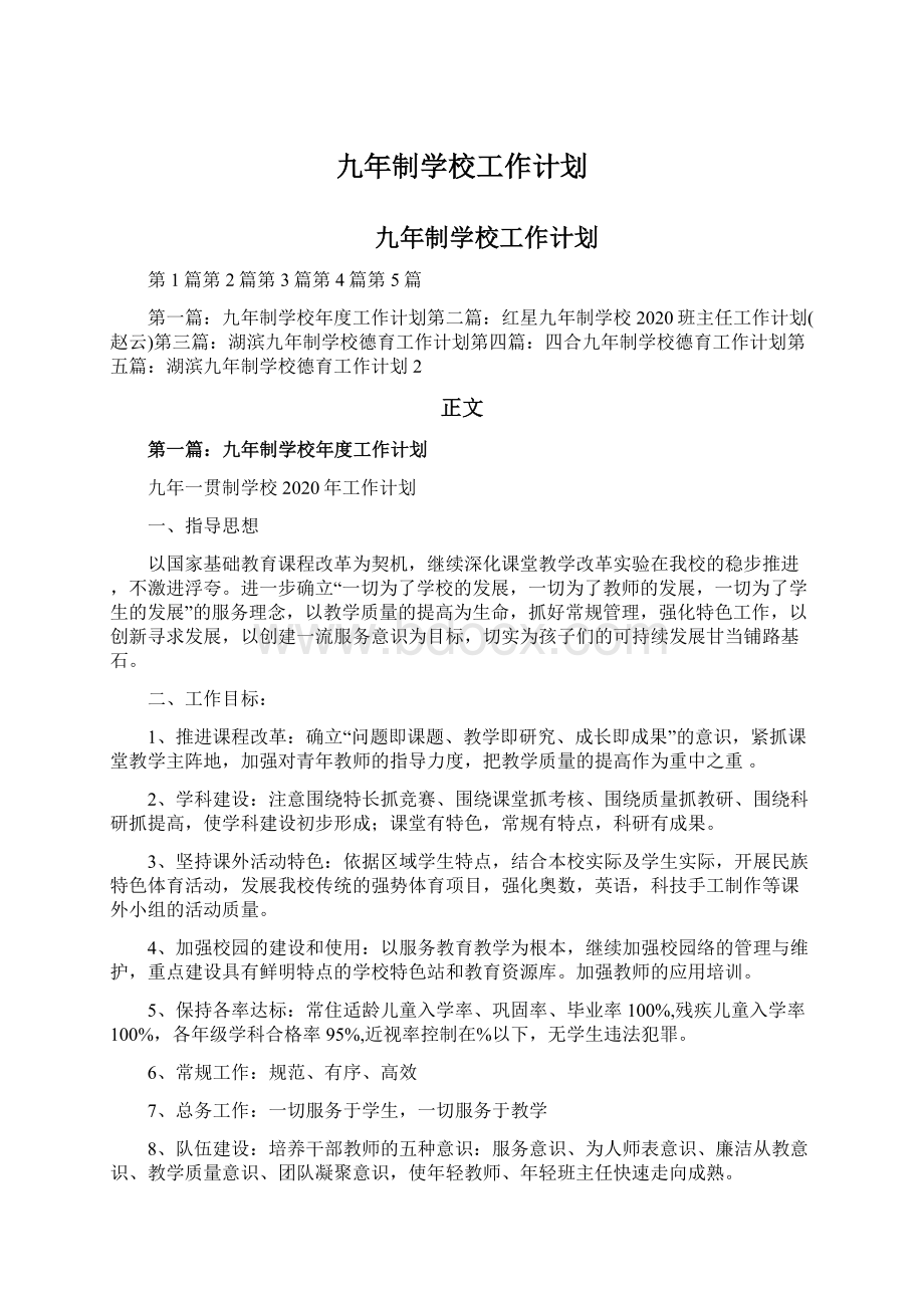 九年制学校工作计划文档格式.docx