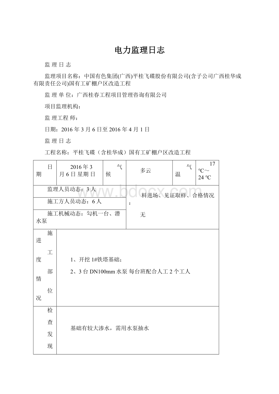 电力监理日志.docx_第1页