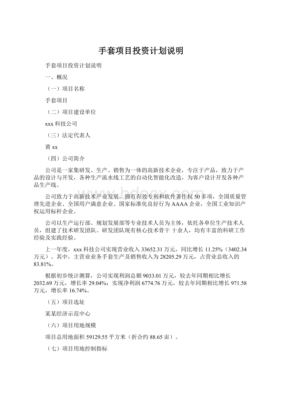 手套项目投资计划说明Word下载.docx