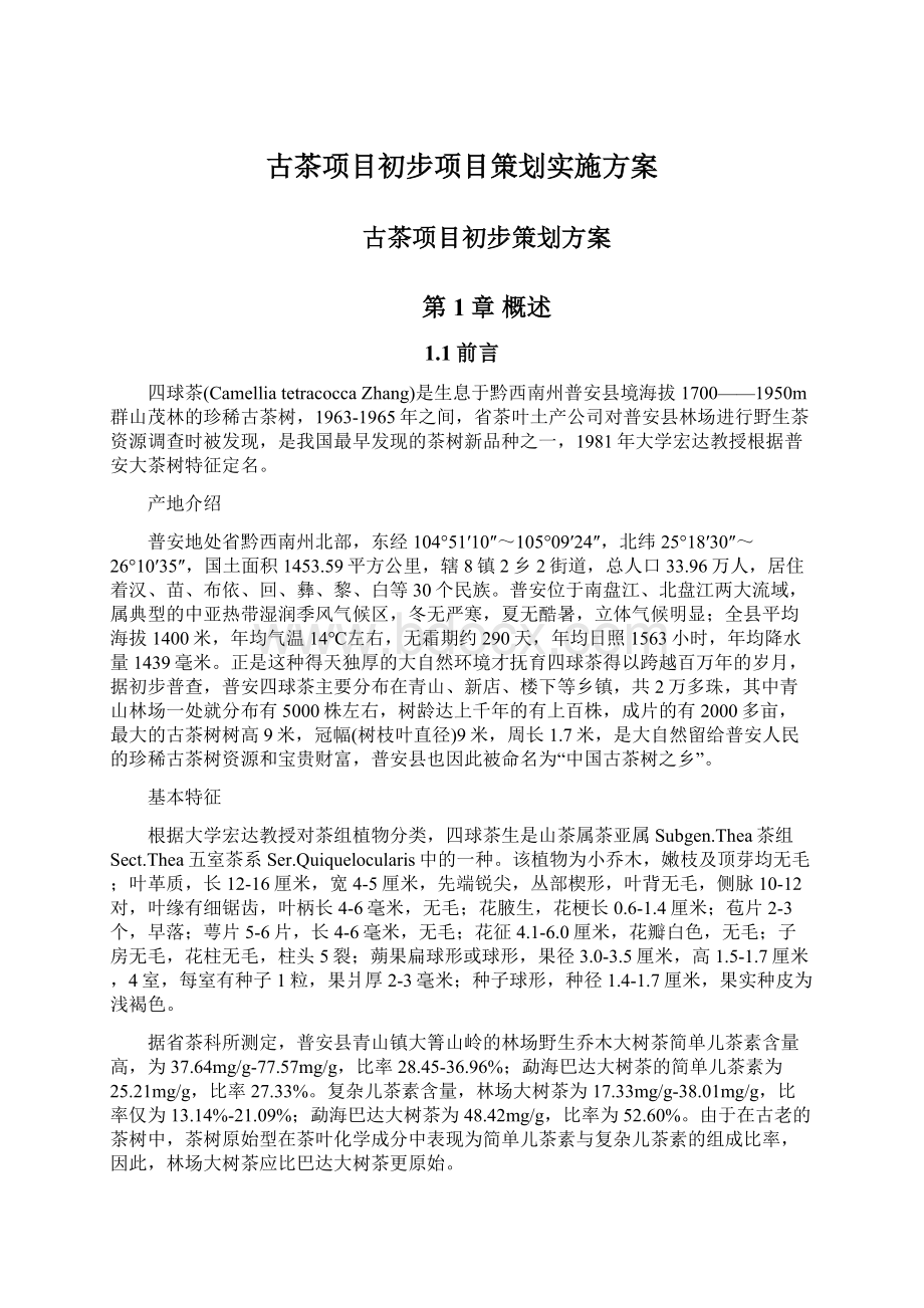 古茶项目初步项目策划实施方案Word文件下载.docx_第1页