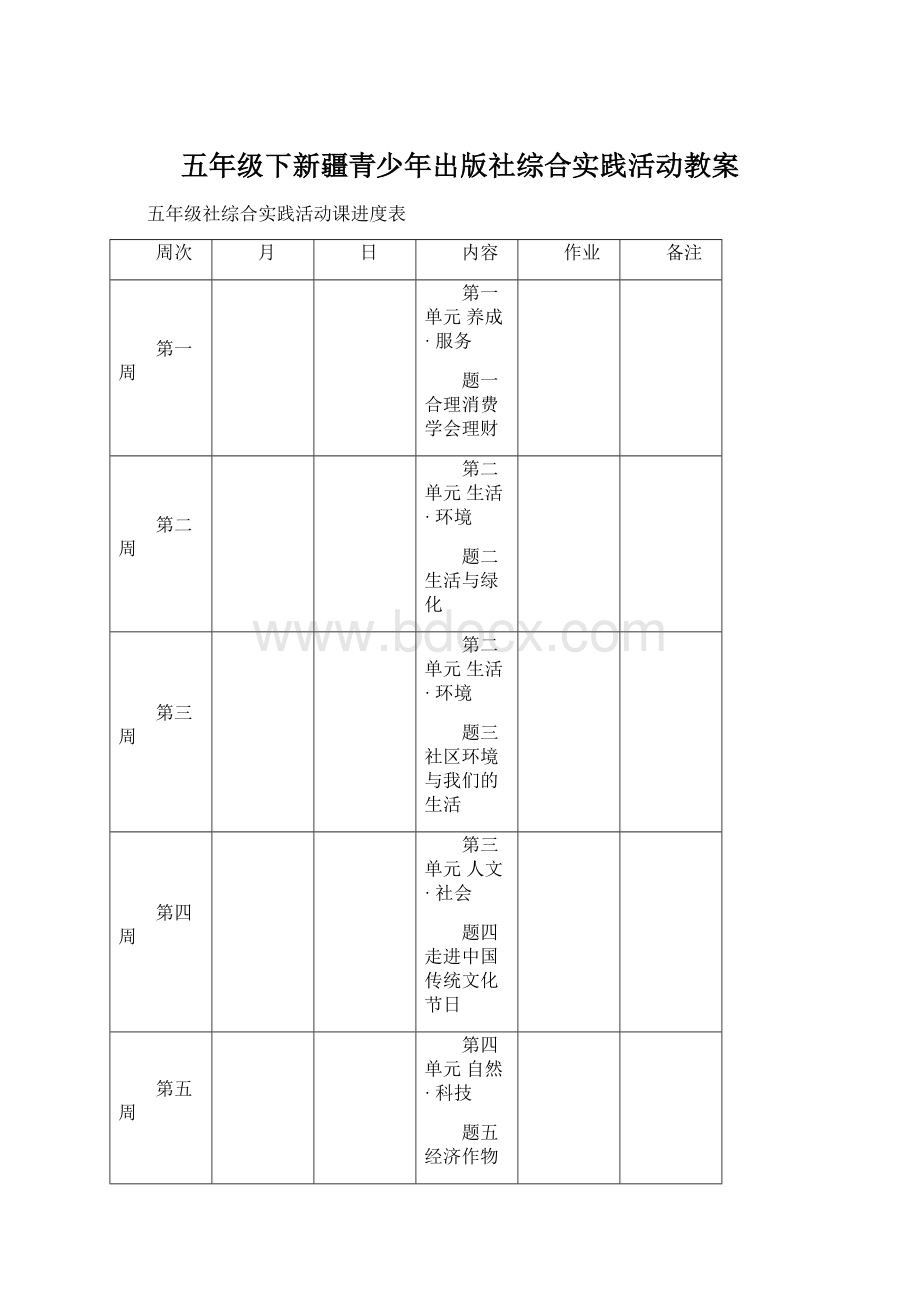 五年级下新疆青少年出版社综合实践活动教案.docx_第1页