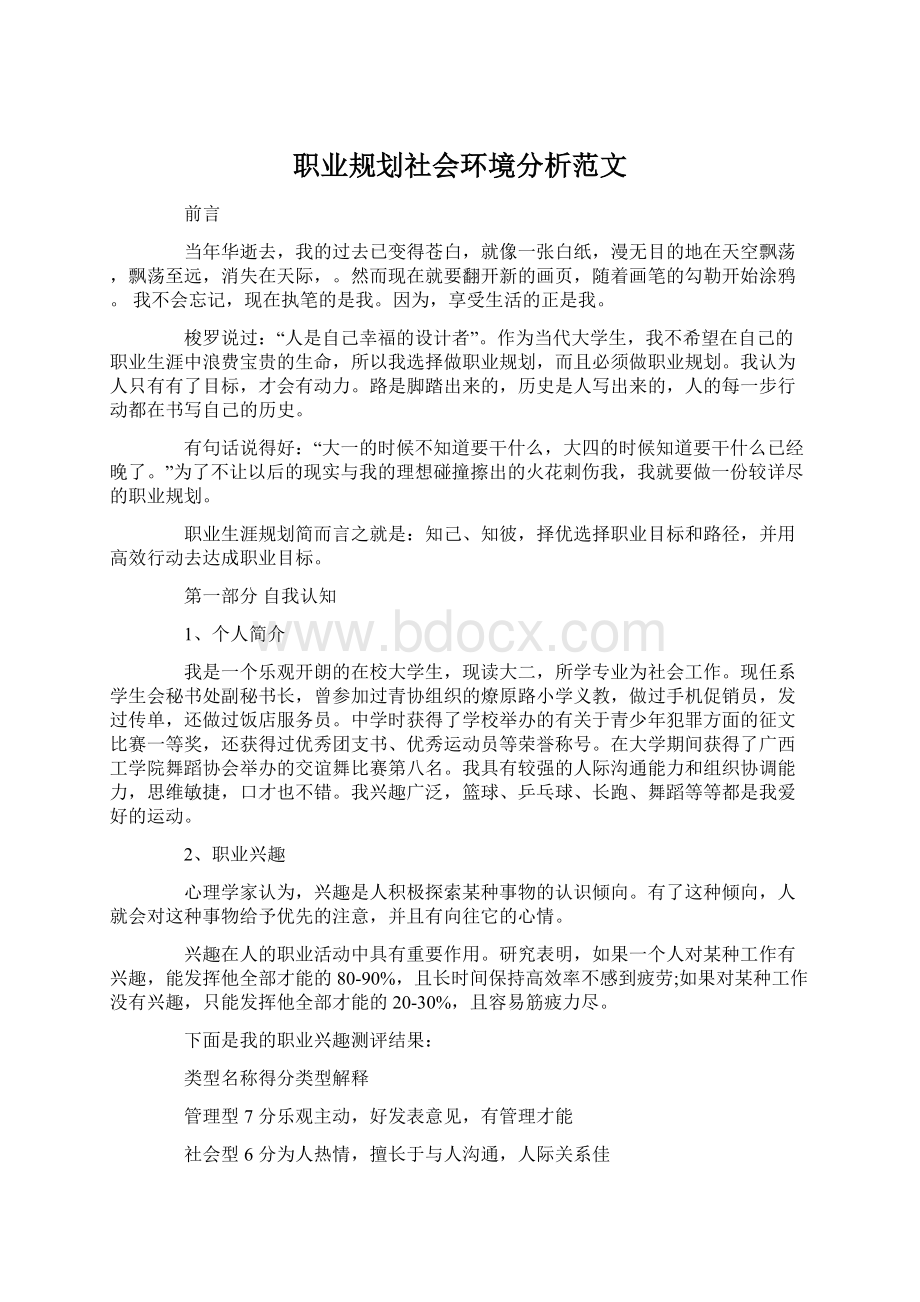 职业规划社会环境分析范文文档格式.docx