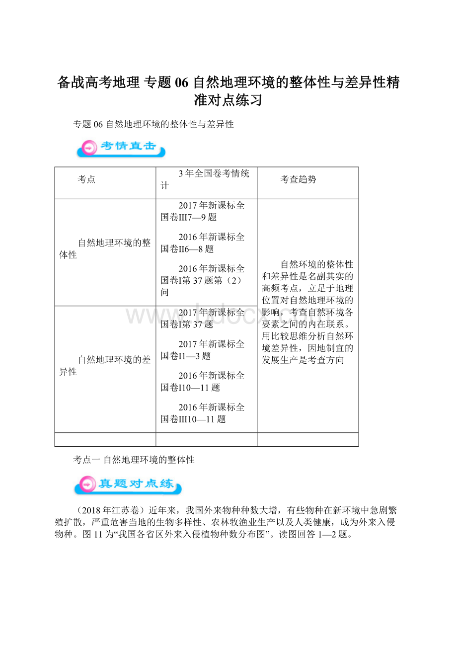 备战高考地理 专题06 自然地理环境的整体性与差异性精准对点练习Word文件下载.docx