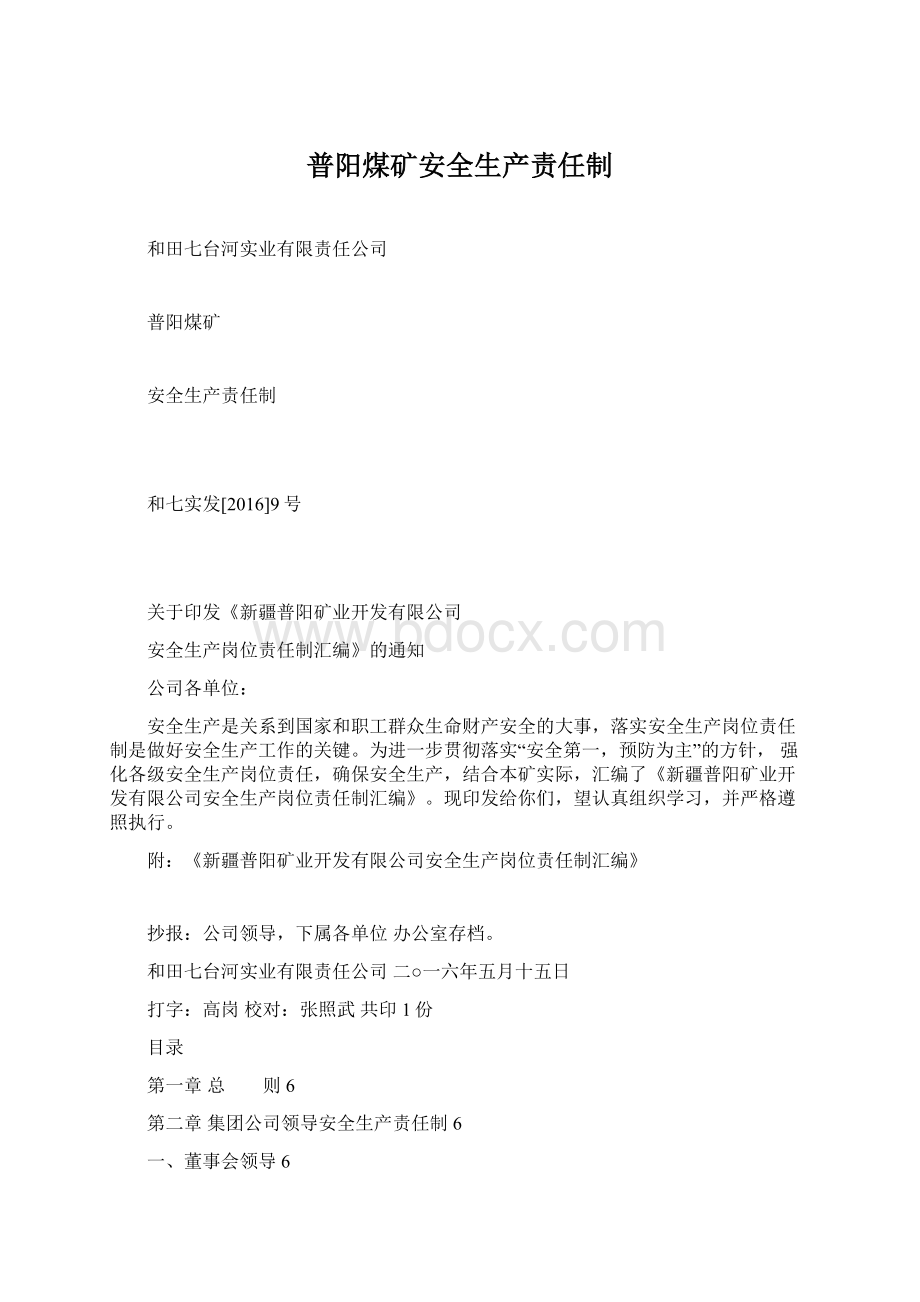 普阳煤矿安全生产责任制.docx