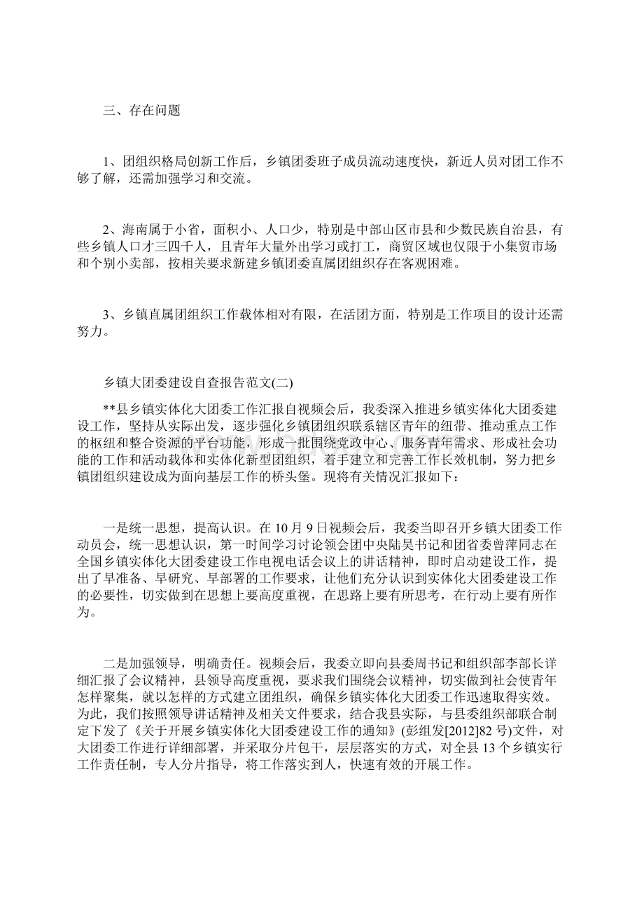 最新自查报告范本模板乡镇大团委建设自查报告范文Word格式.docx_第3页