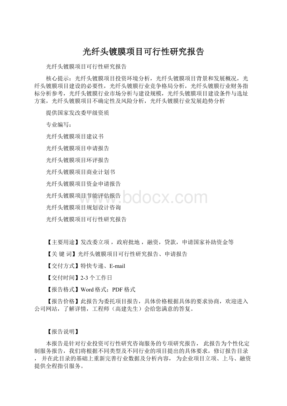 光纤头镀膜项目可行性研究报告Word文档格式.docx