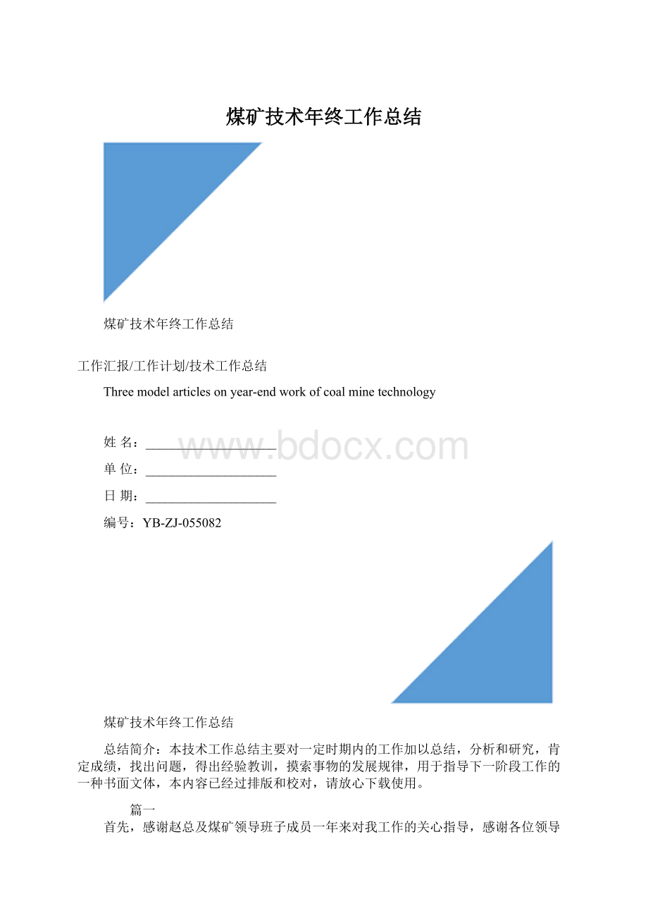 煤矿技术年终工作总结文档格式.docx