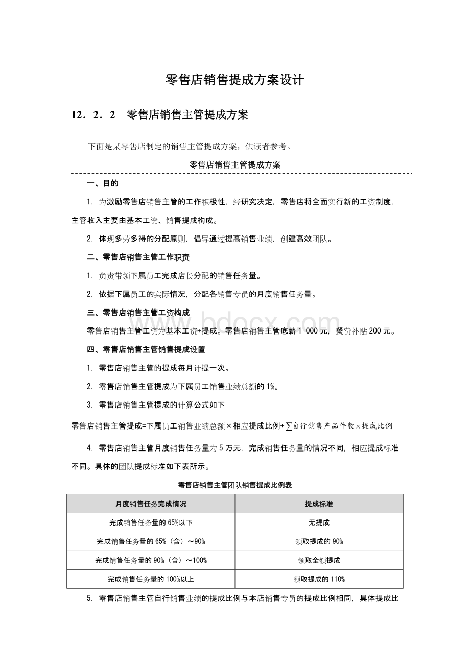 零售店销售提成方案设计(附表6张及考核基数).docx