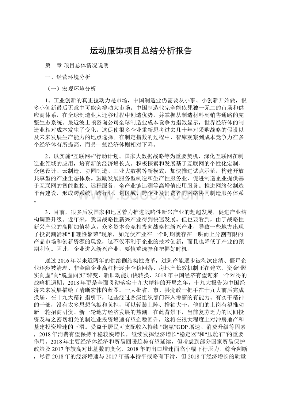 运动服饰项目总结分析报告Word格式文档下载.docx_第1页