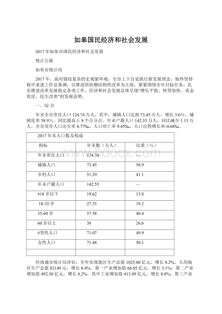 如皋国民经济和社会发展.docx