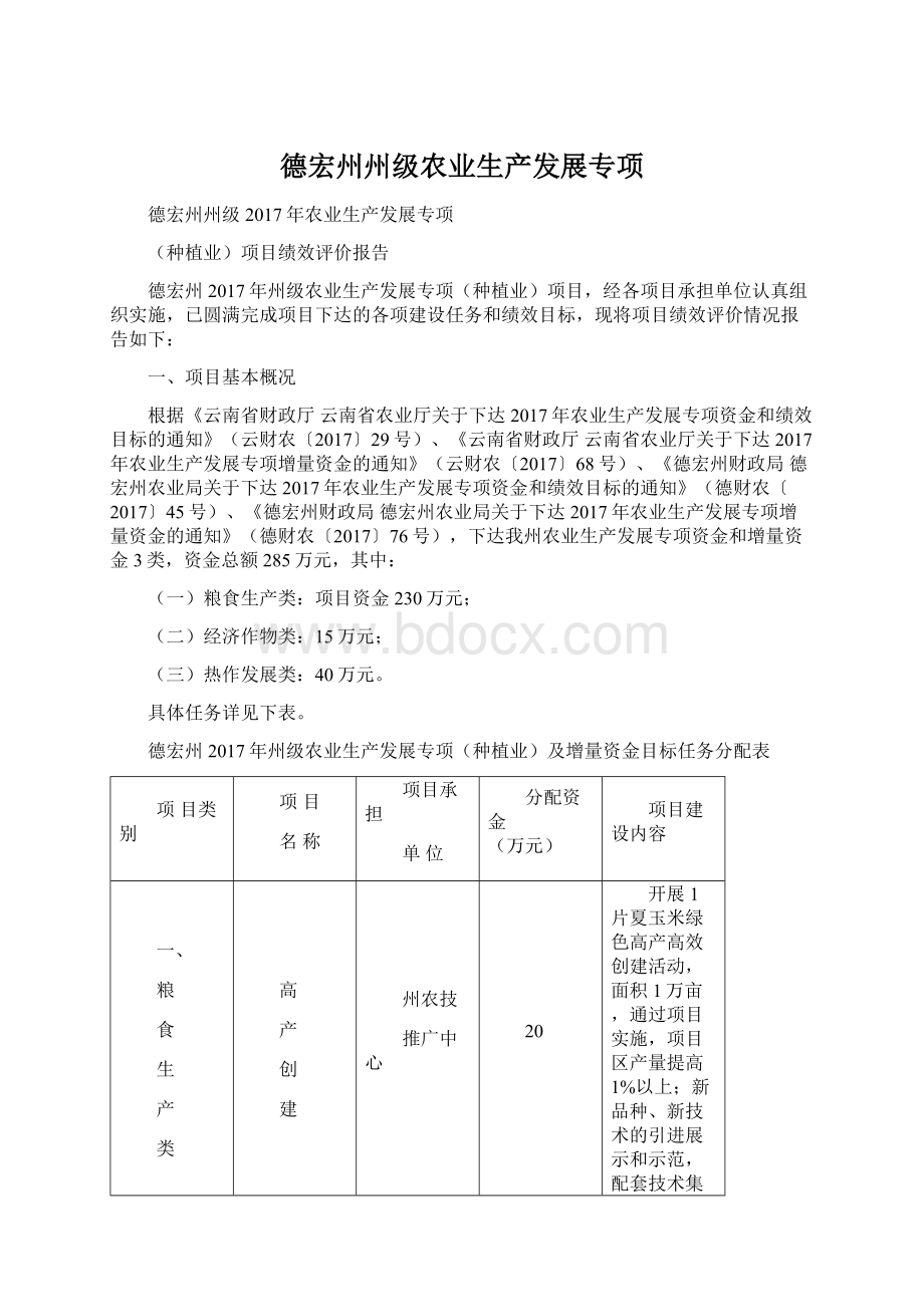 德宏州州级农业生产发展专项Word格式.docx