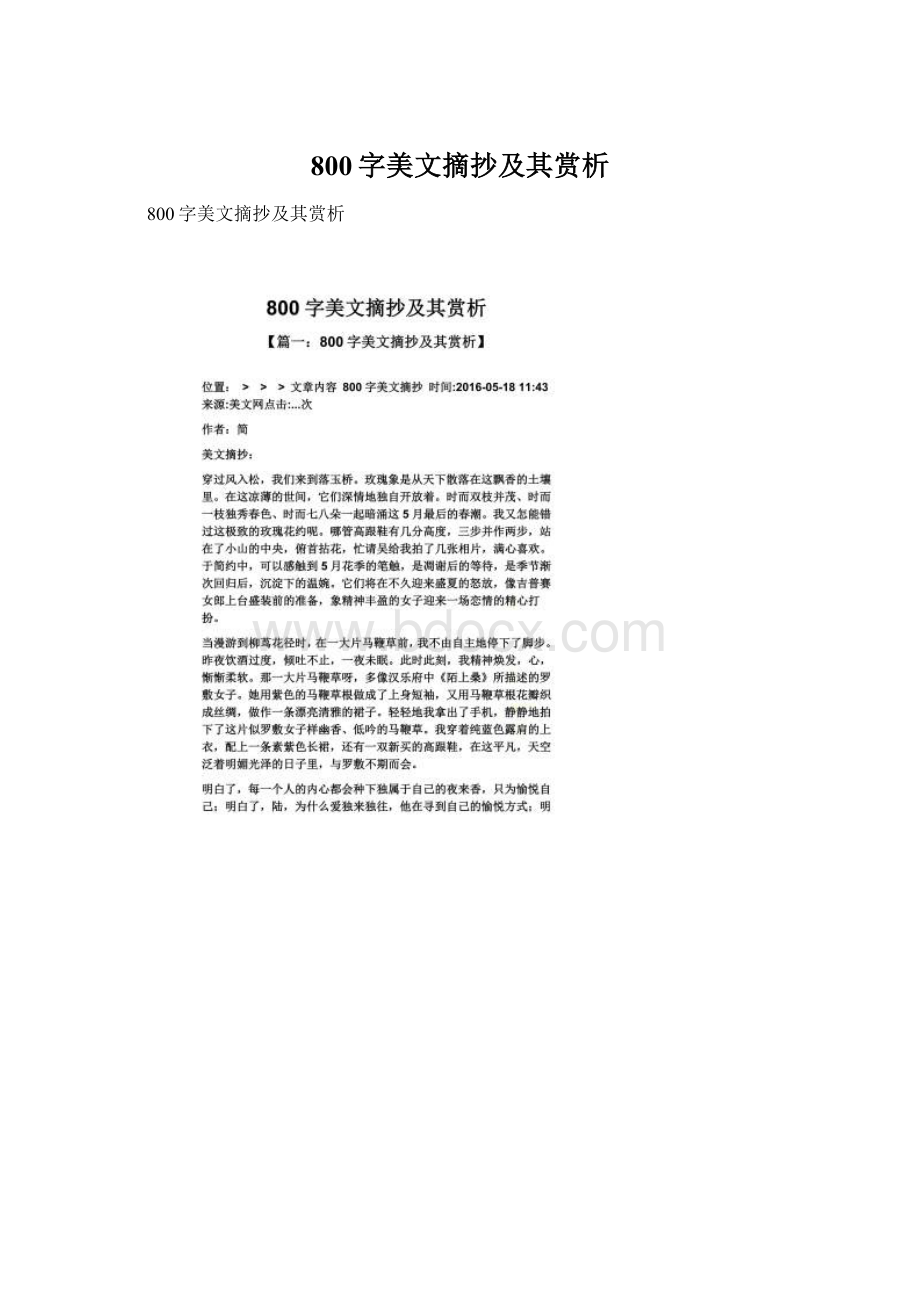 800字美文摘抄及其赏析Word格式.docx