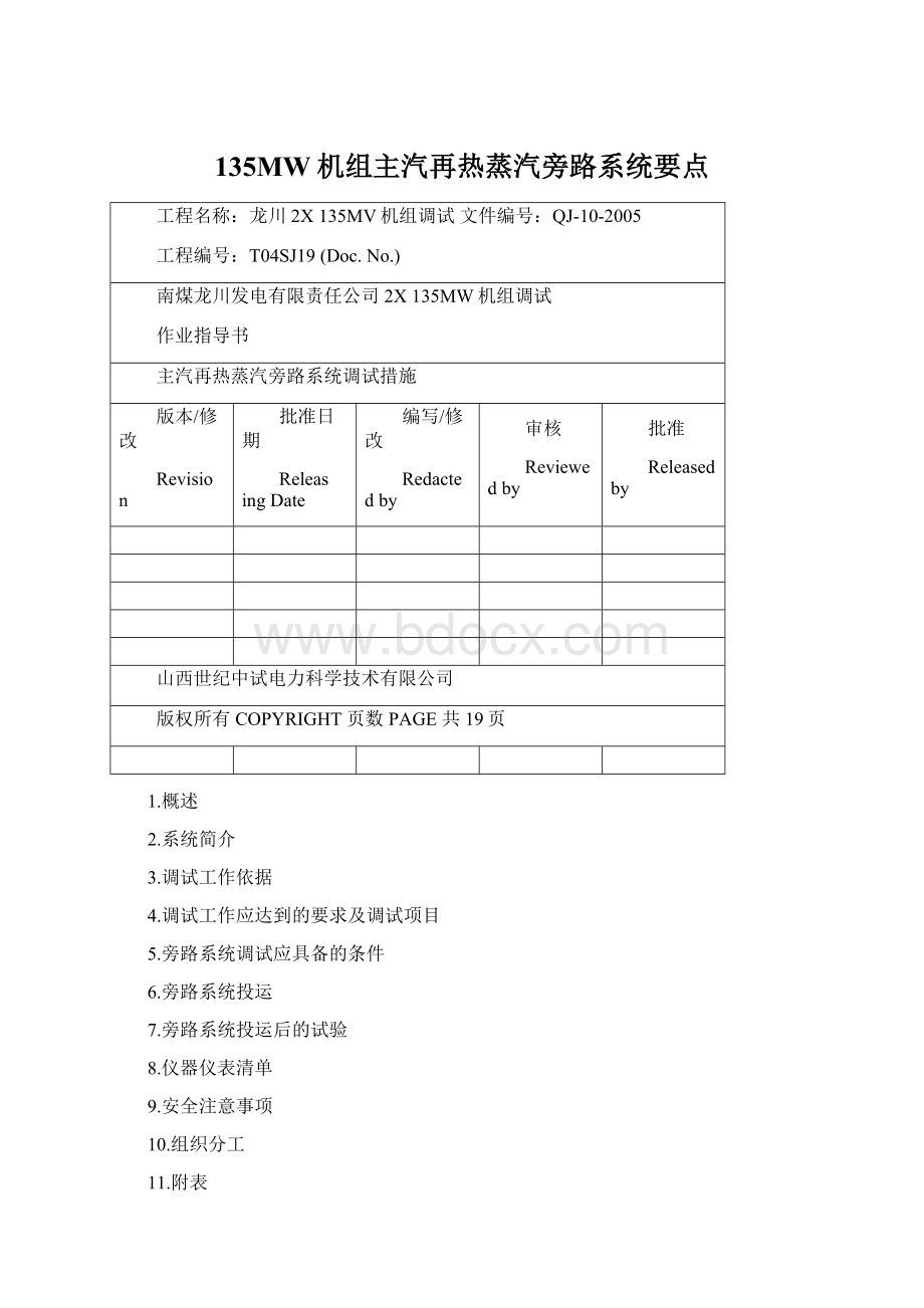 135MW机组主汽再热蒸汽旁路系统要点.docx_第1页