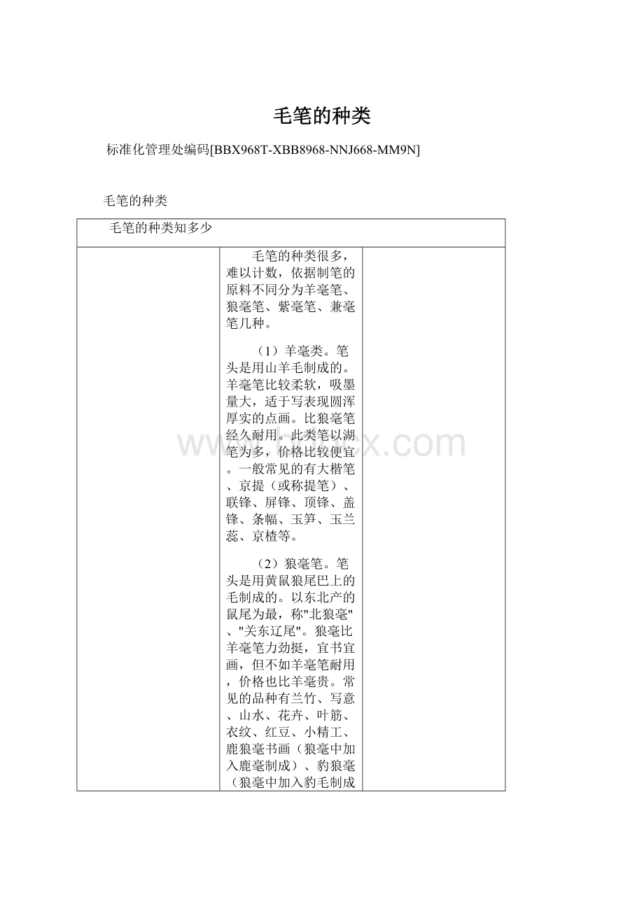 毛笔的种类Word格式文档下载.docx