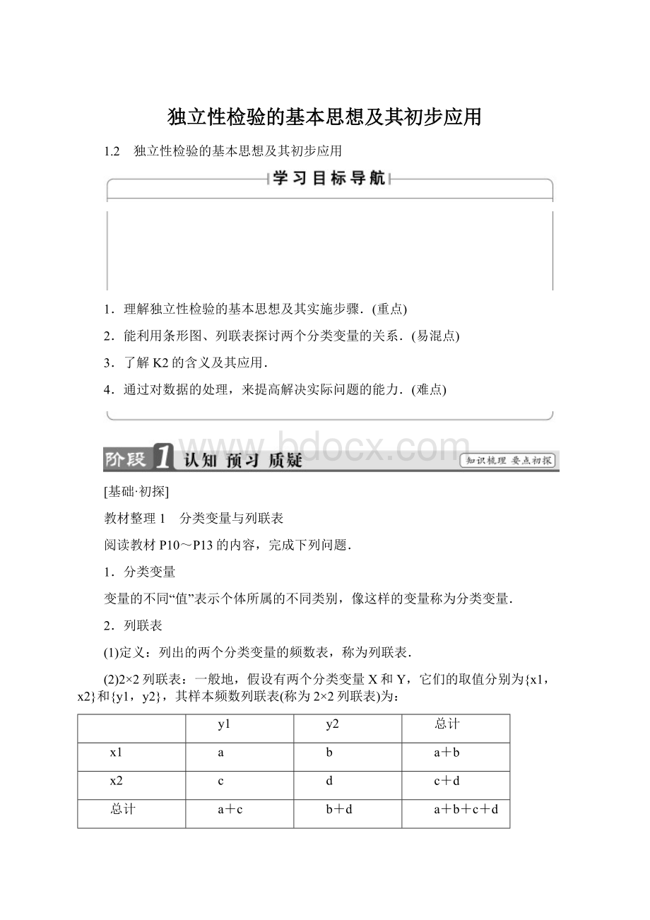 独立性检验的基本思想及其初步应用Word文档格式.docx_第1页