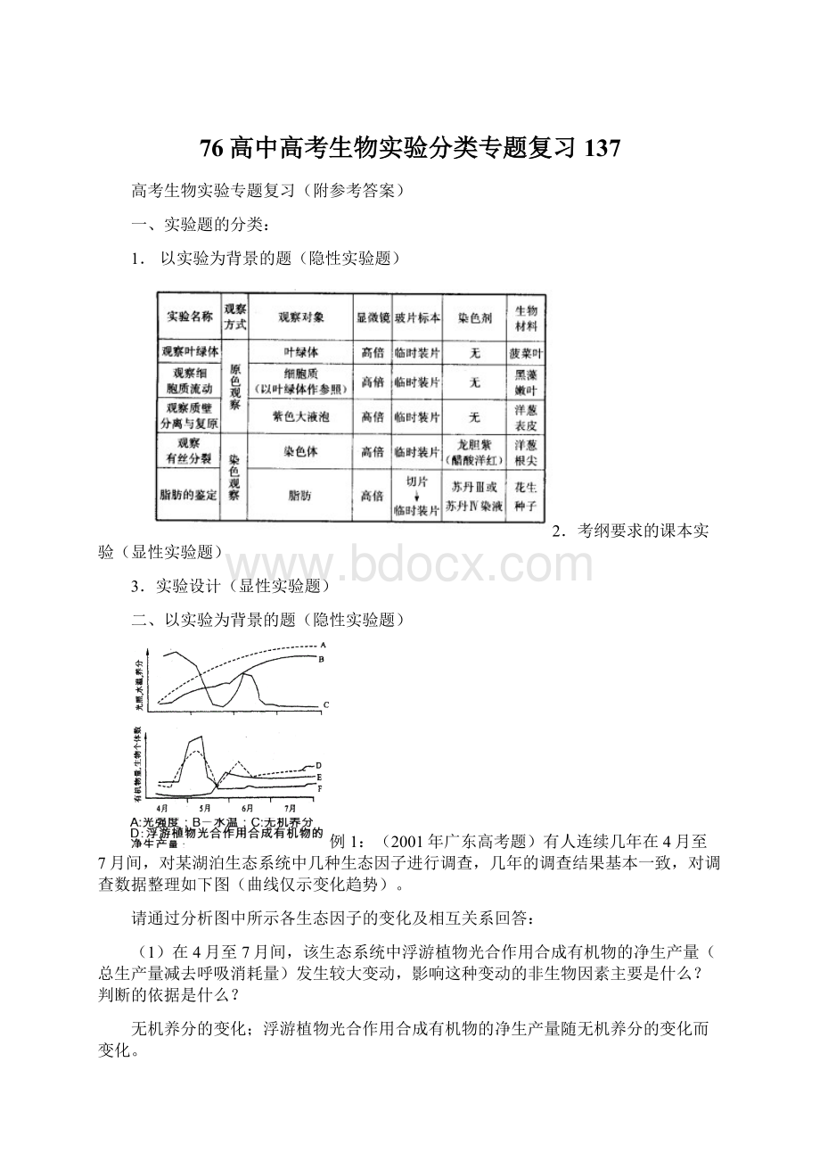 76高中高考生物实验分类专题复习137Word文档格式.docx