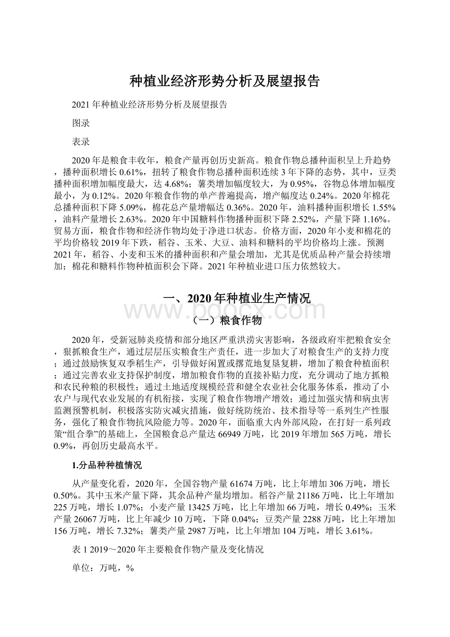 种植业经济形势分析及展望报告文档格式.docx_第1页