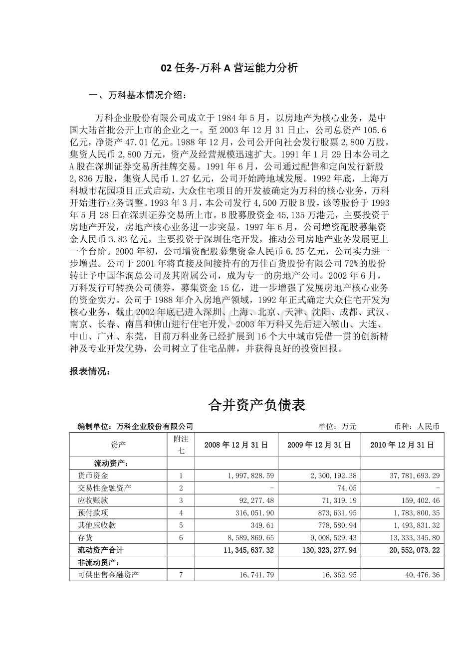 电大2012秋季财务报表分析02任务-万科A营运能力分析Word文档下载推荐.doc_第1页