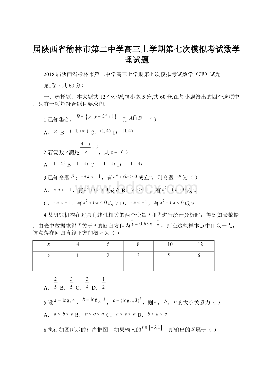 届陕西省榆林市第二中学高三上学期第七次模拟考试数学理试题Word文档下载推荐.docx