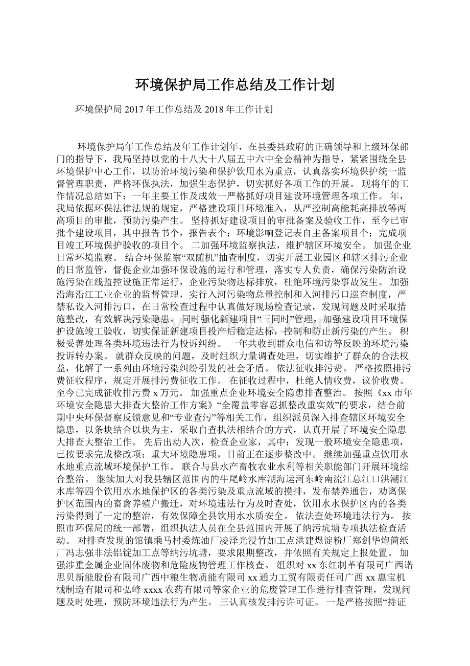 环境保护局工作总结及工作计划.docx_第1页