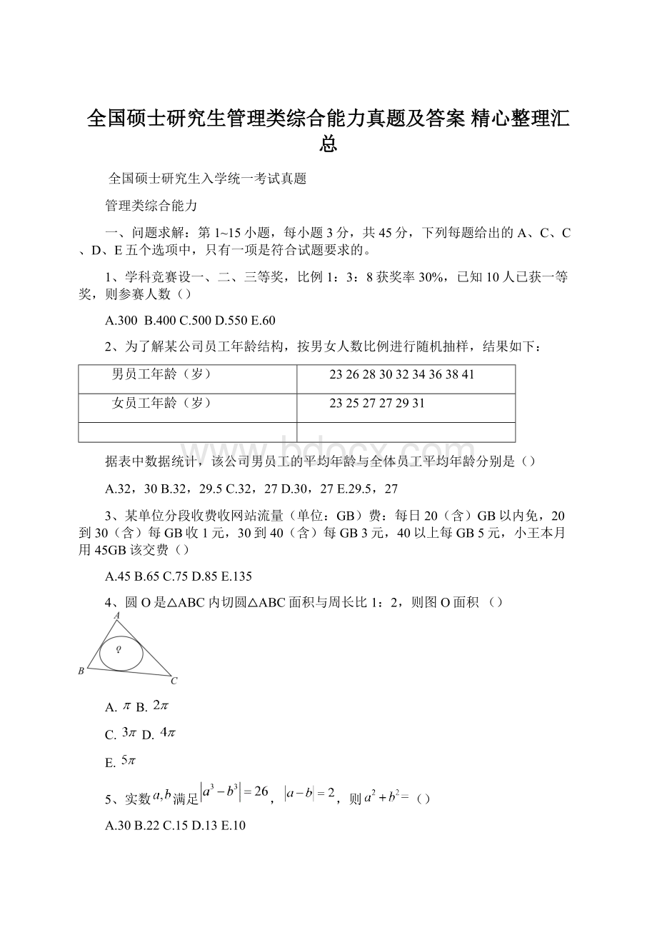 全国硕士研究生管理类综合能力真题及答案 精心整理汇总.docx_第1页