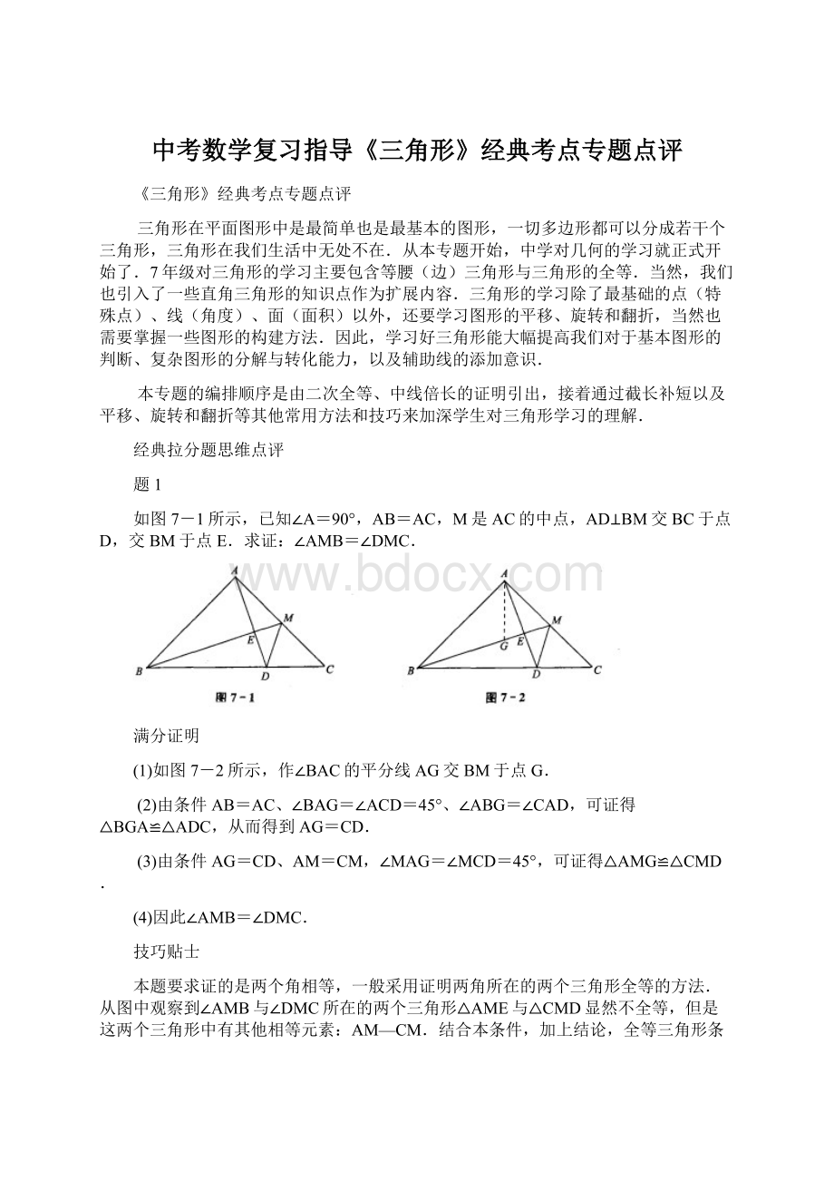 中考数学复习指导《三角形》经典考点专题点评.docx