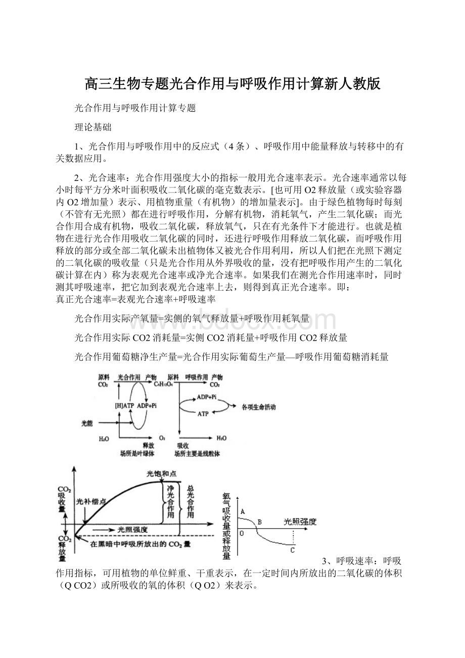 高三生物专题光合作用与呼吸作用计算新人教版.docx