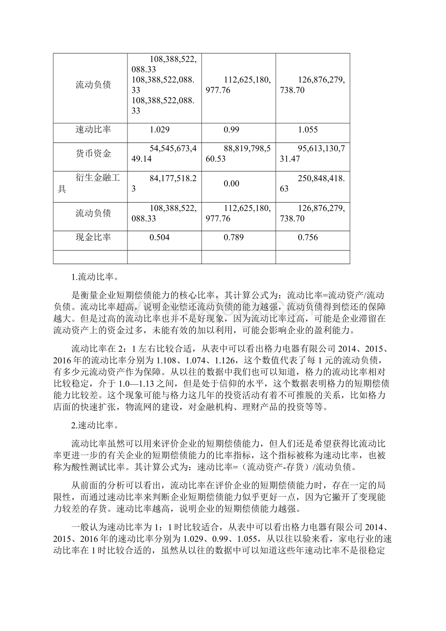 偿债能力分析格力电器Word文档下载推荐.docx_第2页