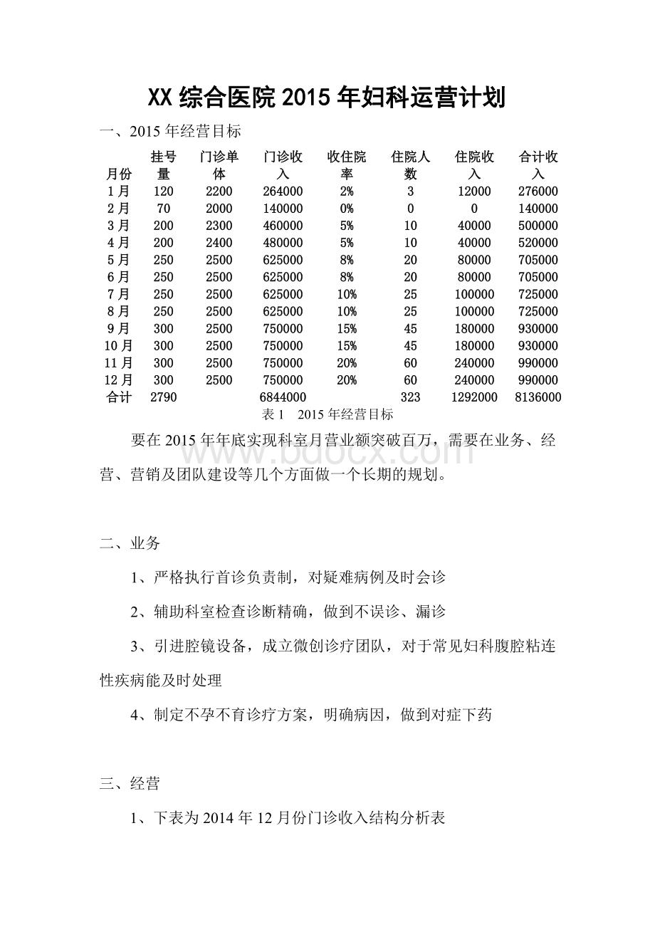 民营医院妇科运营计划.doc