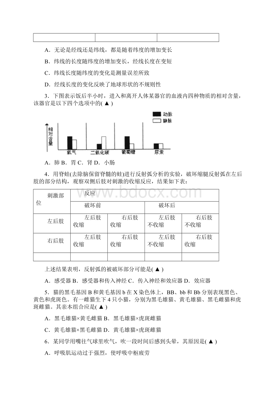 宁波市蛟川书院初中毕业生学业测验第一次模拟科学文档格式.docx_第2页