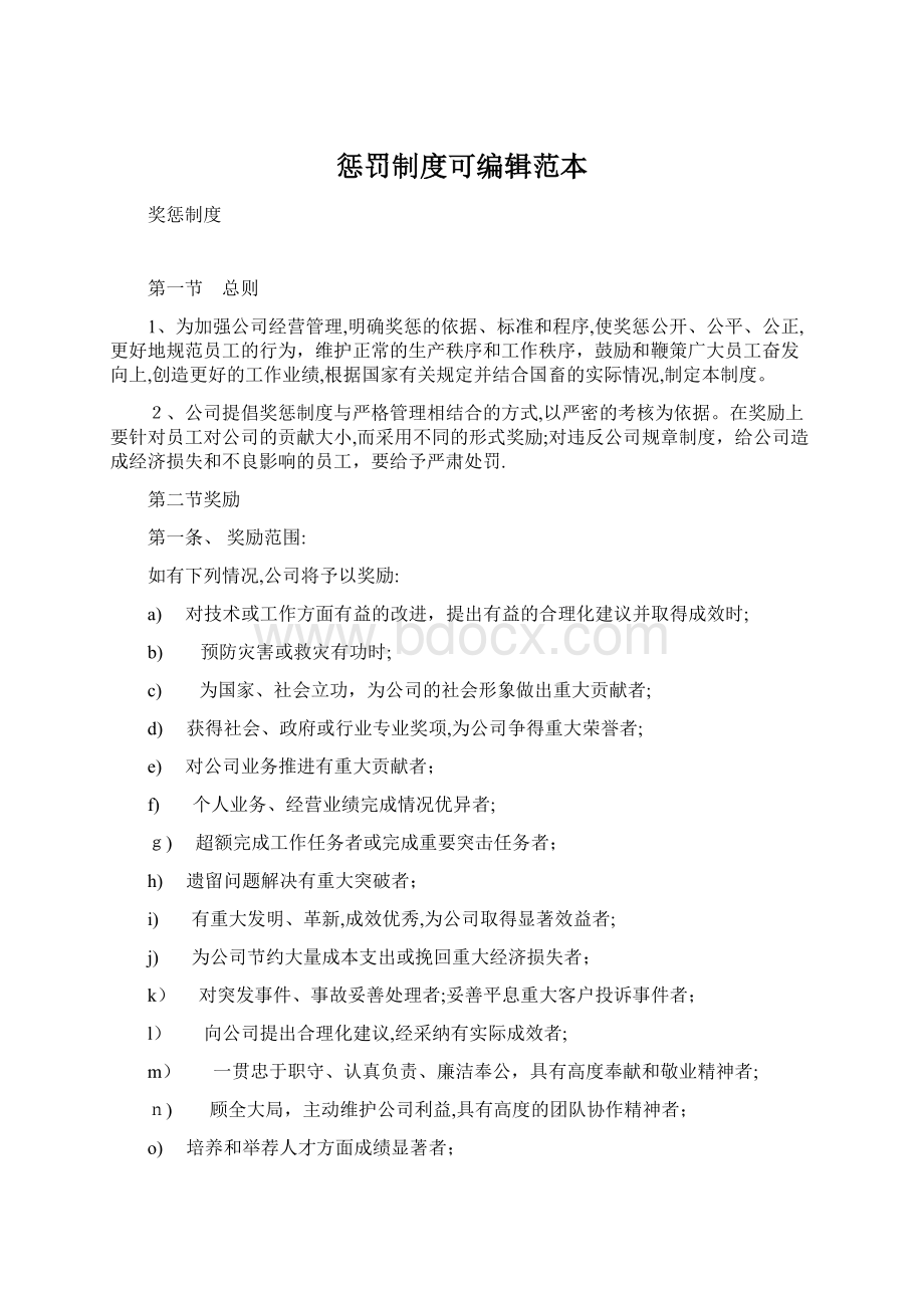 惩罚制度可编辑范本Word文档格式.docx